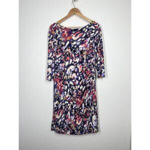 Eliza J Stretch Jersey Sheath Dress Size 14 Ruched Colorful Abstract